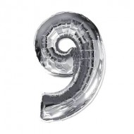 Воздушный шар цифра "9" серебристая
